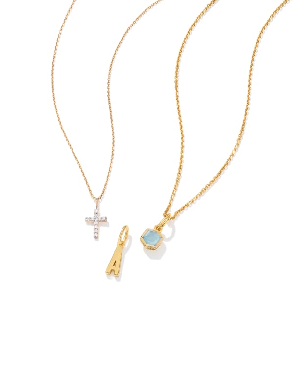 Birthstone, Cross, and Letter Necklace Set